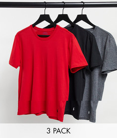 Набор из 3 футболок черного, серого и красного цвета с круглым вырезом и логотипом игрока в поло Polo Ralph Lauren-Многоцветный