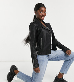 Черная куртка из искусственной кожи в байкерском стиле Topshop Tall-Черный цвет