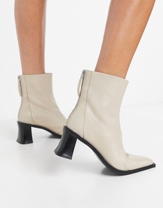 Кремовые полусапожки на блочном каблуке Topshop-Белый