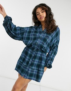 Синее платье мини в клетку Free People By The Way-Голубой
