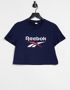 Темно-синяя футболка с большим логотипом Reebok-Темно-синий