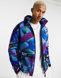Легкий пуховик с многоцветным принтом Bershka-Голубой