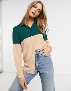 Рубашка в стиле колор блок бирюзового и бежевого цветов ASOS DESIGN-Многоцветный