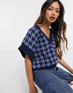 Темно-синий жилет с V-образным вырезом с рисунком «гусиная лапка» ASOS DESIGN