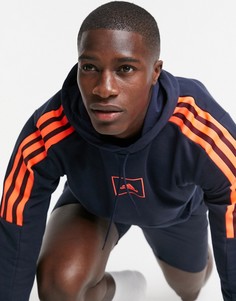 Худи чернильного цвета с тесьмой c тремя полосками adidas-Темно-синий