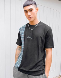 Футболка с короткими рукавами и вертикальной вставкой в клетку Mennace-Черный