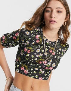Черный топ с открытой спиной и завязкой Miss Selfridge