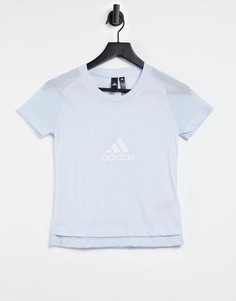 Голубая футболка с графическим принтом adidas-Голубой