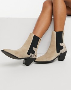 Замшевые ботинки в стиле вестерн серо-коричневого цвета All Saints Sara-Бежевый