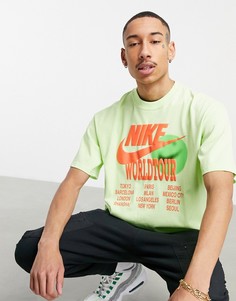 Лаймовая oversized-футболка с графическим принтом Nike World Tour Pack S21-Зеленый цвет