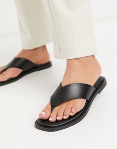Черные кожаные сандалии на плоской подошве New Look-Черный цвет