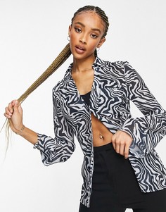 Приталенная рубашка с зебровым принтом и карманом ASOS DESIGN MUST HAVE-Многоцветный