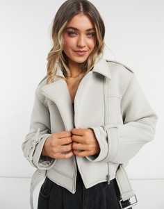 Кремовая байкерская куртка из неопрена ASOS DESIGN-Кремовый