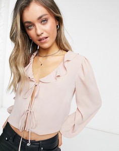 Розовая блузка с рюшами спереди Miss Selfridge-Розовый цвет