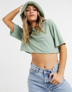 Шалфейно-зеленая укороченная футболка с необработанным краем ASOS DESIGN-Бежевый