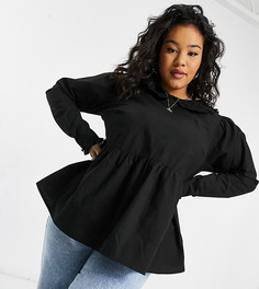 Черная блузка с воротником и оборкой на подоле Simply Be-Черный цвет
