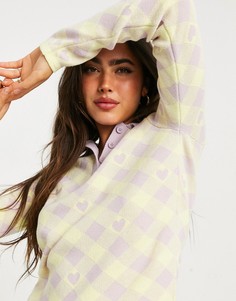 Джемпер в клетку с воротником поло и сердечками ASOS DESIGN-Сиреневый