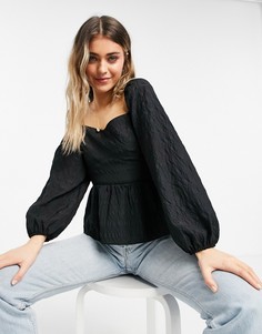 Черная блузка с баской и квадратным вырезом New Look-Черный цвет