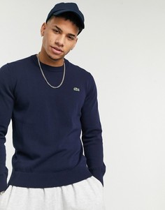 Темно-синий хлопковый джемпер с круглым вырезом Lacoste