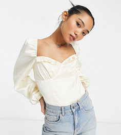 Атласное боди цвета экрю Collective The Label Petite-Кремовый