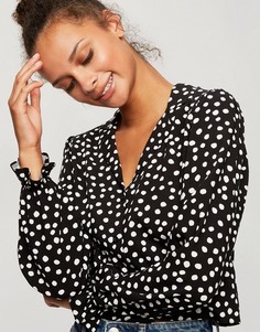 Черная блузка в горошек Miss Selfridge-Черный