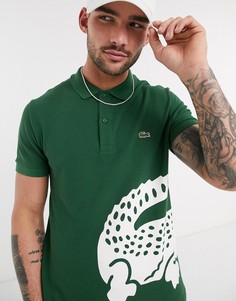 Зеленое поло из ткани пике с крупным логотипом Lacoste-Зеленый