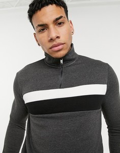 Темно-серый свитшот в стиле колор блок с короткой молнией Burton Menswear