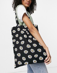 Большая хлопковая сумка-шопер с цветочным принтом в стиле 90-х ASOS DESIGN-Черный цвет