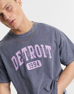 Серая oversized-футболка с принтом "Detroit" New Look-Серый