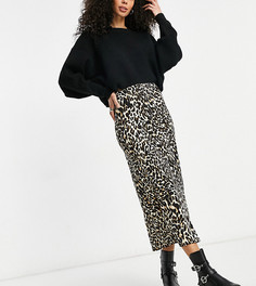 Атласная юбка косого кроя с леопардовым принтом Topshop Tall-Многоцветный