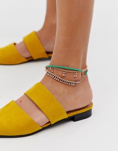 Золотистый браслет на ногу в несколько рядов с цветными бусинами ASOS DESIGN-Золотой