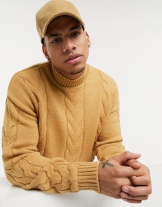 Бежевая вязаная водолазка с узором «в косичку» ASOS DESIGN-Коричневый цвет