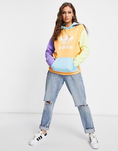 Оранжевое худи свободного кроя в стиле колор блок с логотипом adidas Originals adicolor-Оранжевый цвет