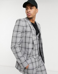 Серый супероблегающий пиджак в клетку тартан ASOS DESIGN