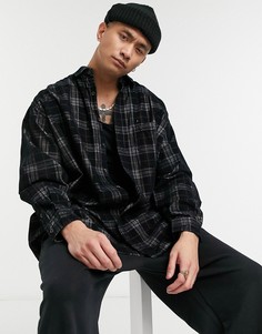 Черная вельветовая oversized-рубашка в клетку тартан ASOS DESIGN-Черный цвет