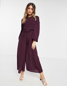 Сливовый сдержанный комбинезон с присборенным поясом и оборками ASOS DESIGN-Сиреневый