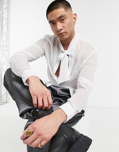 Белая полупрозрачная рубашка классического кроя с бантом ASOS DESIGN-Белый