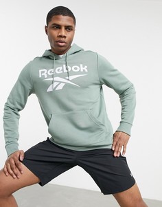 Флисовый худи цвета хаки без застежки Reebok Training-Зеленый цвет