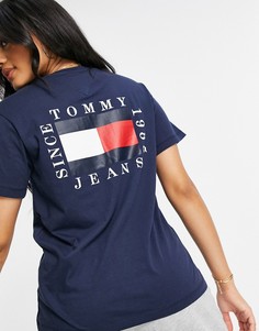Темно-синяя футболка с логотипом-флагом на спине Tommy Jeans-Темно-синий
