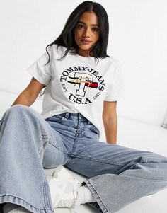 Белая свободная футболка с круглым принтом логотипа Tommy Jeans-Белый