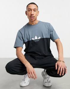 Черная футболка в стиле колор-блок с логотипом-трилистником adidas Originals-Черный цвет
