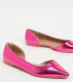 Балетки цвета розовый металлик для широкой стопы с острым носом ASOS DESIGN Virtue Dorsay-Розовый цвет