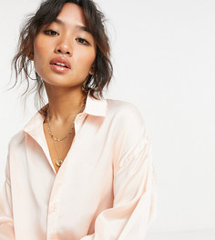 Нежно-розовая атласная oversized-рубашка Missguided Petite-Розовый цвет