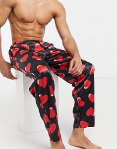 Атласные брюки с сердечками ASOS DESIGN Valentines-Черный цвет