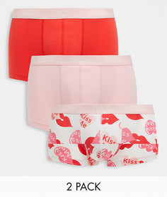 Набор из трех коротких боксеров-брифов с принтом сердца ASOS DESIGN Valentines-Многоцветный