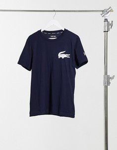 Темно-синяя футболка с контрастным логотипом крокодила Lacoste-Темно-синий