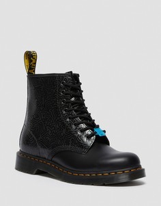 Черные ботинки с 8 парами люверсов для шнурков Dr Martens x Keith Haring 1460-Черный цвет