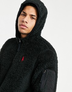 Худи из шерпы черного цвета на молнии с логотипом игрока Polo Ralph Lauren-Черный цвет
