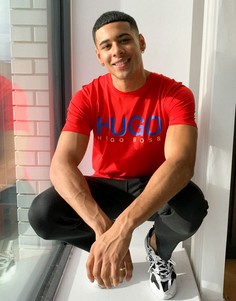 Красная футболка с круглым вырезом и контрастным логотипом HUGO-Красный