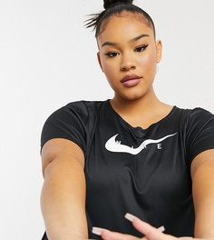 Черная футболка с логотипом-галочкой Nike Running Plus-Черный цвет